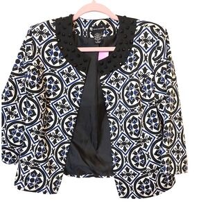 Valerie Bertinelli Cotton Embellished‎ Collar Print Jacket Size M bolero moto